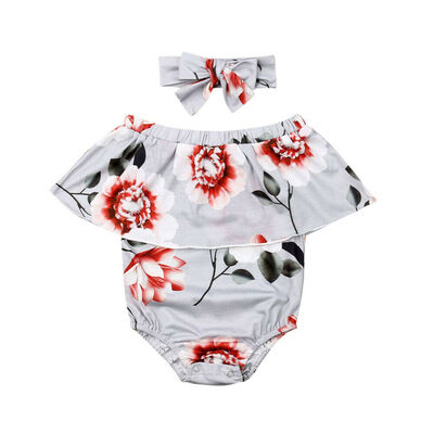 

Newborn Baby Girl Flower Off-Shoulder Romper Bodysuit Outfit Overall Clothes