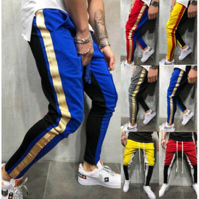 

NEW Mens Twill Track Pants Track Suit Pants Side Striped Casual With Pocket