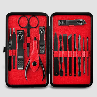 

15pcs Black Stainless Steel Nail Clipper Cutter Trimmer Scissor Tweezers Ear Pick Grooming Kit Manicure Pedicure Toe Tools
