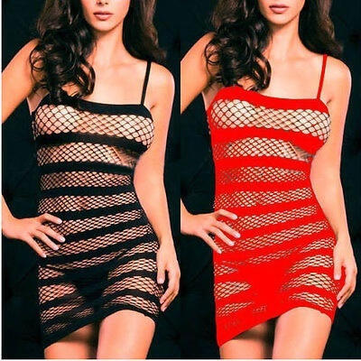 

New Women&acutes Sexy Black Lingerie Sleepwear Underwear Fishnet Stripe Hollow Dress