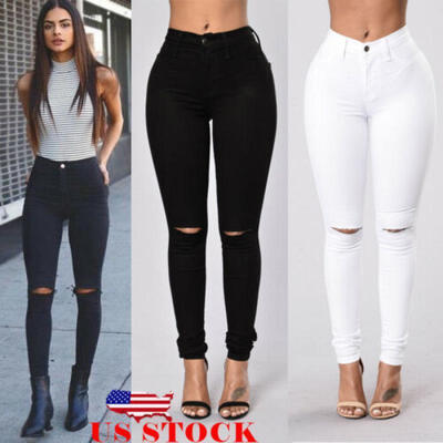 

WOMENS LADIES GIRL HIGH WAISTED EXTREME RIPPED SLIM SKINNY JEANS PANTS SIZE 6-14