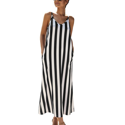 

Summer new striped hanging bandwidth loose V-neck dress