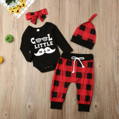 

Newborn Kid Baby Boy 3pcs Clothes Jumpsuit Romper Bodysuit Pants Hat Outfits Set