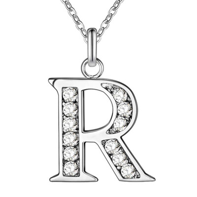 

Simple Shiny Zircon 26 English Letters Pendant Women Men Thin Necklaces Jewelry