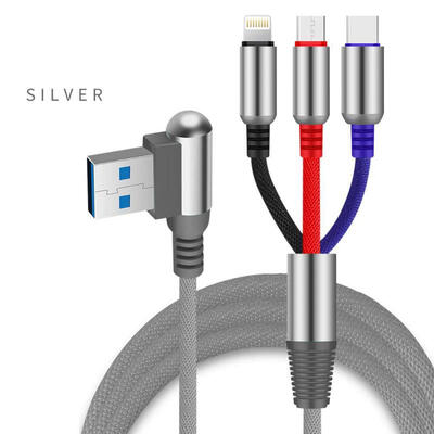 

Universal 3-in-1 1m USB To Micro USB Lightning Type-C 24A Fast Charging Cable Bullet Data Cord For IPhone Android Phones