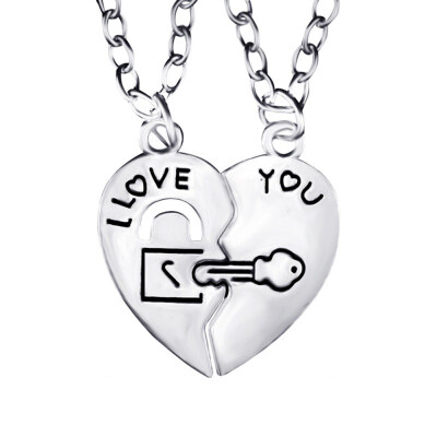 

I Love You Heart Lock Key Couple Pendant Necklace Lovers Jewelry Sweet Gift