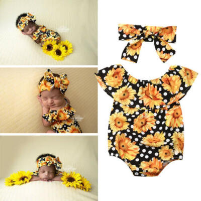 

AU Newborn Baby Girl Summer Sunflower Floral RomperHeadband Outfits Set Clothes