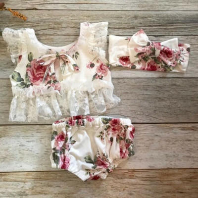 

UK Summer Toddler Baby Girl Clothes Lace Floral Dress TopsShorts Outfit Sunsuit