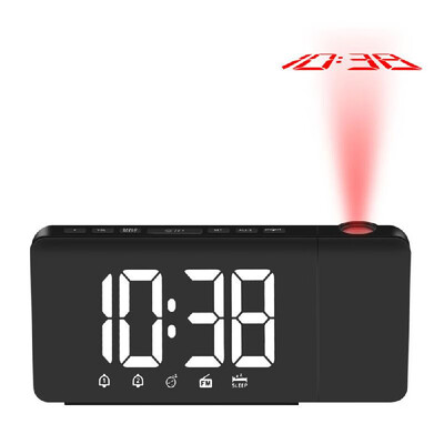 

USB Operated LED Projection Alarm Clock Dimmable FM Radio Desktop Clock with Rotatable Projector Dual Alarms Snooze Function--Blue