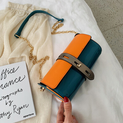 

Net red contrast bag summer new 2019 patent Boston pillow womens bag chain shoulder Messenger bag