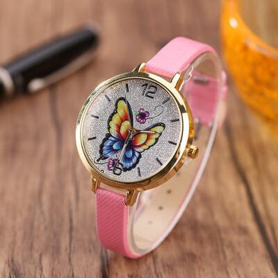 

Silver Pink Flower Butterfly Face Lady Casual Watch Fine Watch Personality Digital Quartz Watch
