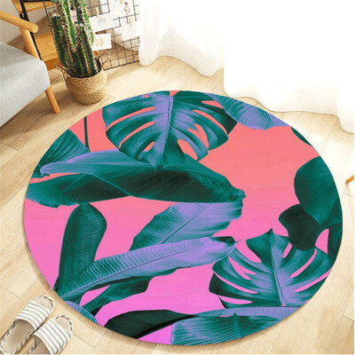 

Toponeto Tropical Plant leaves Pattern Round Flannel Bathroom Kitchen Carpet 60cm