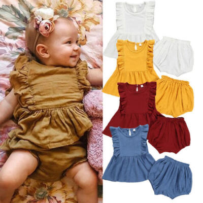 

UK 2PCS Baby Kid Girls Summer Outfits Toddler Top Shirt Pants Shorts Clothes Set