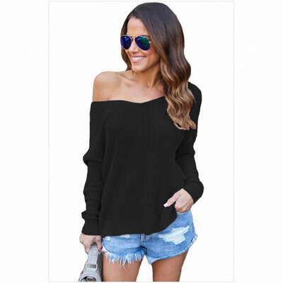 

V-neck long-sleeved halter pullover warm casual knit sweater womens