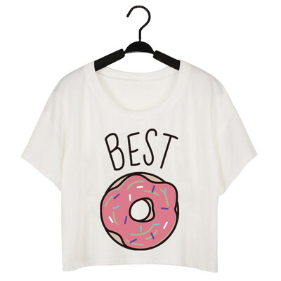 

Summer Women T Shirt O-Neck Short Sleeves Printed Ladies T-shirt Hamburg Chips Crop Top Best Friends