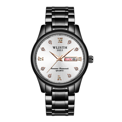 

Double calendar watches steel band business mens quartz watches luminous waterproof mens watches fashion mens student watches