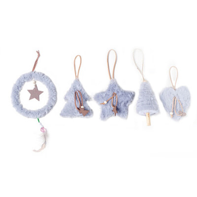 

5Pcs Plush Christmas Tree Heart Star Ring Pendant Xmas Ornament Window Decor