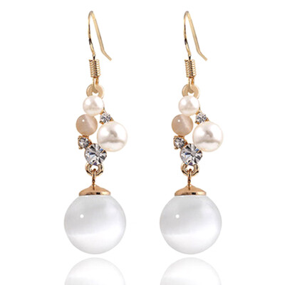 

Charm Opal Pendant Long Earrings Gold Color Brand Ladies Cute Earring brincos Dangle Jewelry For Christmas Gift Free Shipping