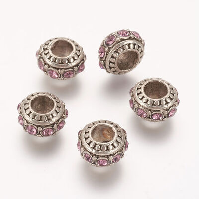 

Alloy Rhinestone European Beads Large Hole Beads Rondelle Antique Silver Light Amethyst 13x7mm Hole 5mm