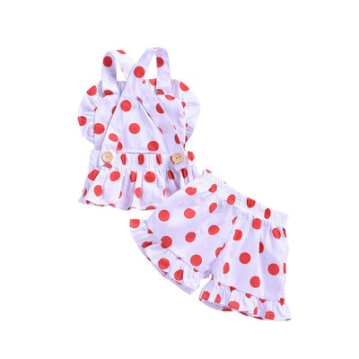 

Newborn Baby Girls Clothes Sleeveless DressShort pants 2PCS Outfits Set Dot Printed Cute Clothing Sets Summer Sunsuit 0-4T