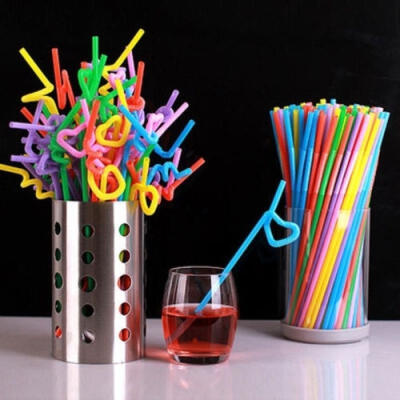 

100Pcs Flexible Plastic Bendy Party Disposable Drinking Straws Mixed Colours