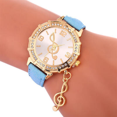 

2019 Women Luxury Watch Music Note Fashion New Design Pendant Clock Leather Band Quartz Wristwatch Lady Female Diamond Watches