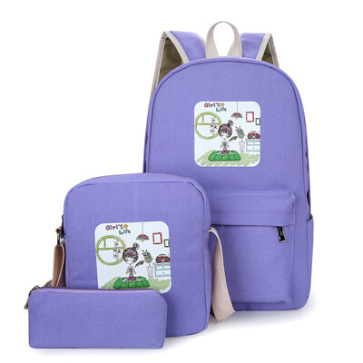 

School bag female Korean version of the small fresh canvas bag junior high school students bag mens backpack three-piece backpack