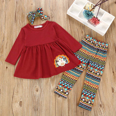 

3Pcs Toddler Infant Baby Girls Turkey Dresses Pants Thanksgiving Day Outfits Set