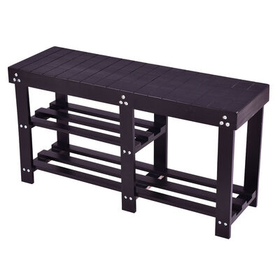 

Wooden Shoe Bench Boot Storage Shelf-Black