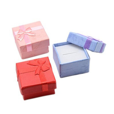 

PH PANDAHALL 12pcs Mixed Color Cube Cardboard Ring Boxes with Satin Ribbons Bownot