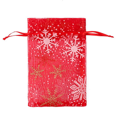 

Colored Santa Claus Christmas Organza Pouch Wire Mesh Element Jewelry Bags Packaging Drawable Organza Gift Bags