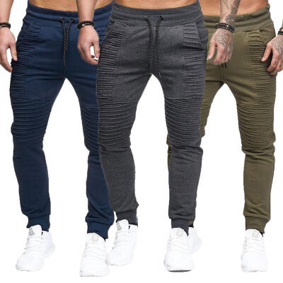 

Jogger Pants Twill Biker Moto Casual Slim Elastic Joggers Harem Trousers Mens