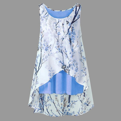 

New Women Chiffon Blouse Loose Vest Tank Top O-neck Sleeveless Floral Print Casual Tops Pullover