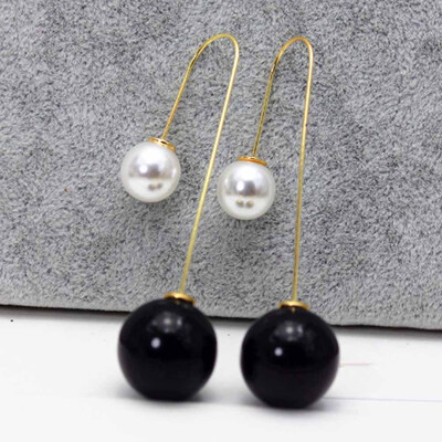 

1 Pair New Design Fashion Brand Jewelry Elegant Stud Earrings Double Imitation Pearls Hit Color Statement Long Earring for Women