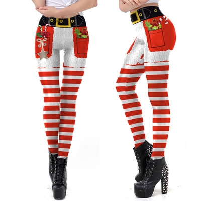 

Womens Christmas Santa Claus Print Tighten High Waist Pencil Pants Trousers