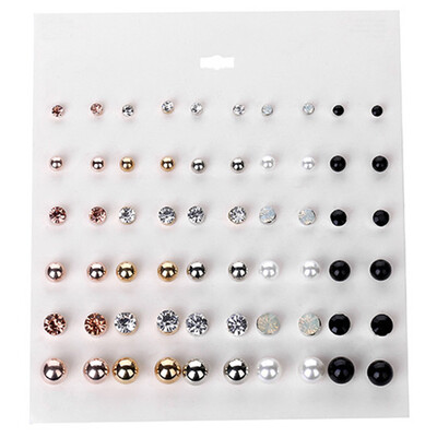 

Women Round Ball Metal Pearl Earrings For Women Girl Gifts Crystal Stud Earring Sets Mix Jewelry12\\20\\30 Pairs