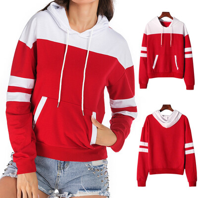 

Starmoon Fashion Women Long Sleeve Color Block Hooded Loose Overall Sweatshirt Top