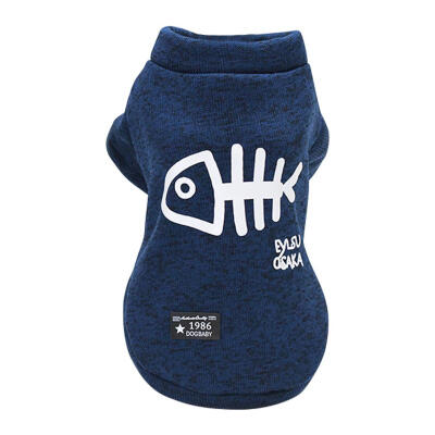 

Two Feet Warm Pet Dog Jacket Fish Bone Print Soft Cotton Puppy Outfit Coat