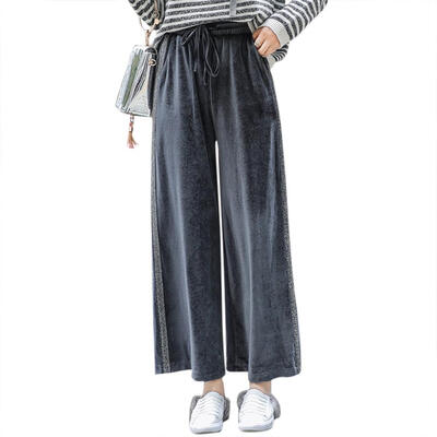 

Casual Velvet Wide Leg Pants Women High Waist Loose Elegant Ladies Trousers