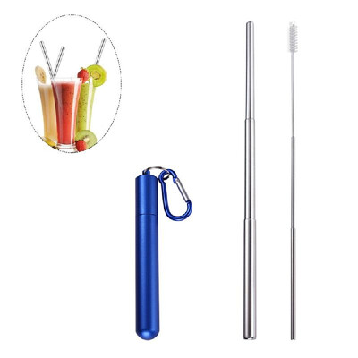 

Portable Collapsible Straw Reusable 304 Stainless Steel Metal Drinking 230MM Straws with Cleaning Brush & Climbing Hook