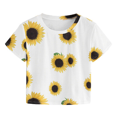 

Nomeni Fashion Womens Casual T-Shirt O-Neck Short Sleeve Sunflower Print Tops Tee
