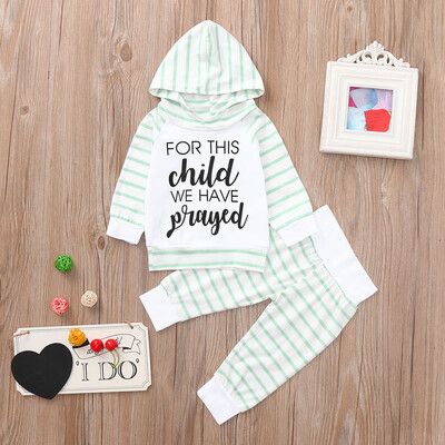 

Newborn Infant Baby Boys Girl Letter Striped Print Hooded Tops Pants Outfits Set