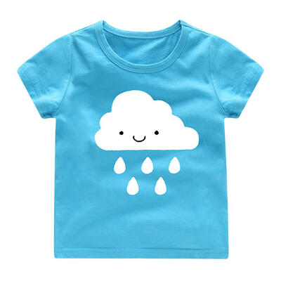 

Boys Summer Cute Cloud Rain Cotton Casual Basic T-shirt Kids O-Neck Tops