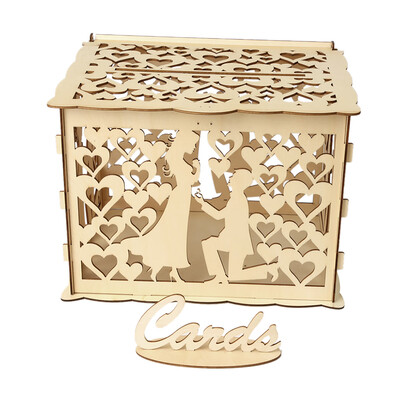 

DIY Wooden Wedding Card Box with Lock&Card Sign Rustic Hollow Gift Card Holder for Reception Wedding Anniversary Party Decorat