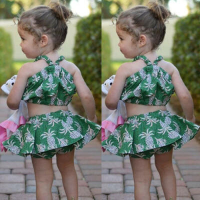 

Cute 2PCS Toddler Kids Baby Girls Newborn Crop Tops Shorts Dress Outfits Sunsuit