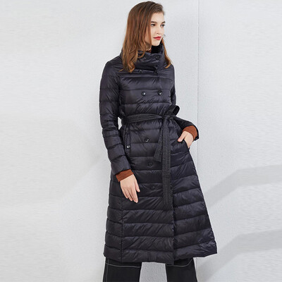 

Her pool womens 2018 winter new fashion temperament simple long section warm warm light ladies brand down jacket T74P3032A10L black