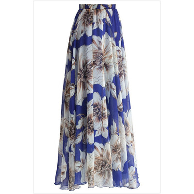 

Multicolor elastic band pants tulip watercolor chiffon print long skirt 65039