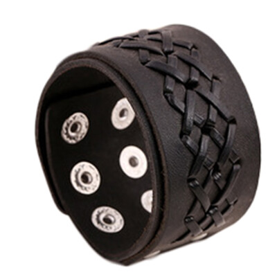 

Simple Retro Punk Style Brown Wide Cowhide Men Bracelet Unisex Pair Jewellery