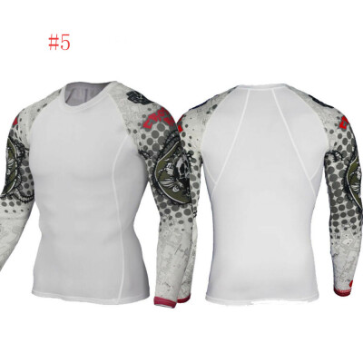 

Men Compression Printed Long Sleeve T Shirt Stretch Gym Sport Fitness Top US