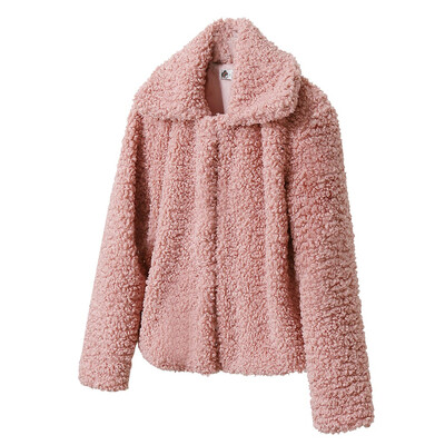 

Toponeto Women Plus Velvet Solid Color Turn -Down Collar Wool Lamb Short Long Coat
